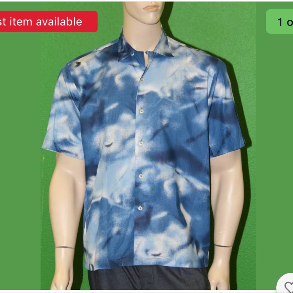 •Sarar Blue Cloud Design Short Sleeve Shirt•